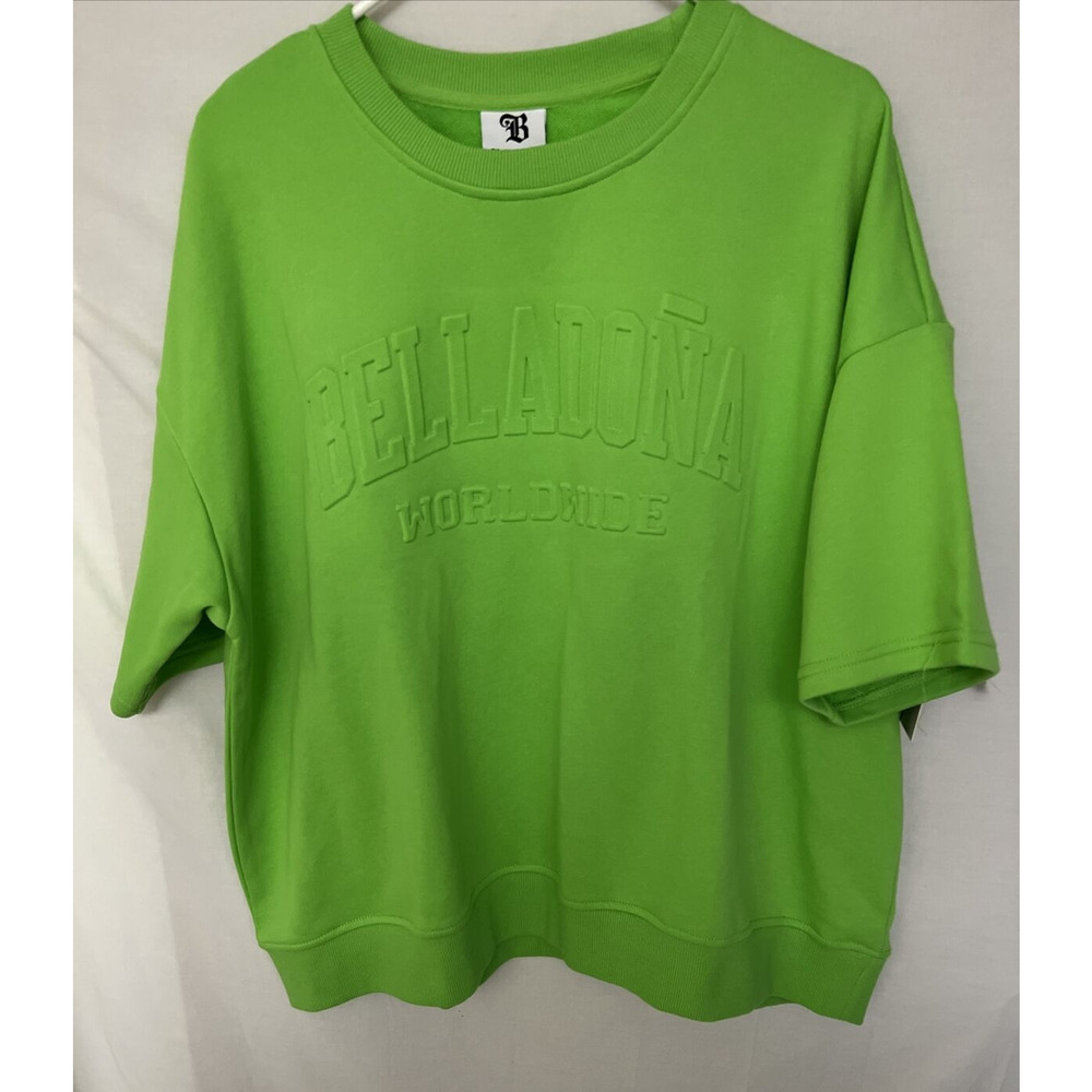 Bella Dona Women’s Embossed Crew Shortsleeve Sweatshirt Neon Green Size 3XL NWT